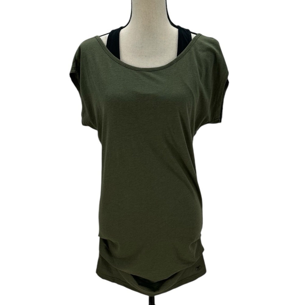 Bench Women's Short Sleeve Layered Workout Tank Shirt - Green Black - size Small